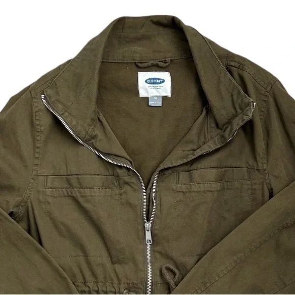 OLD NAVY Women’s Field Utility Jacket Olive Green Mock Collar Drawstring Waist M - Picture 4 of 11